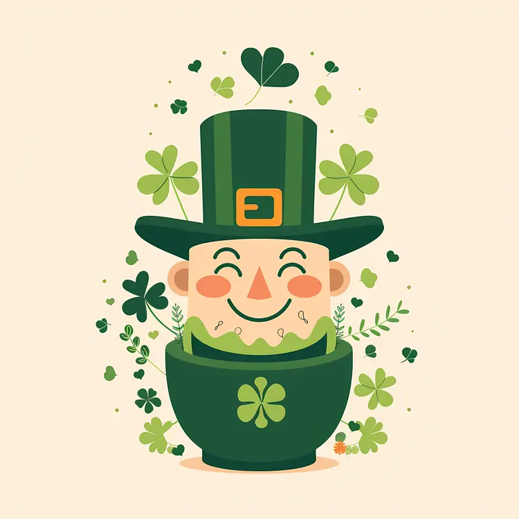 Happy Leprechaun with Shamrocks