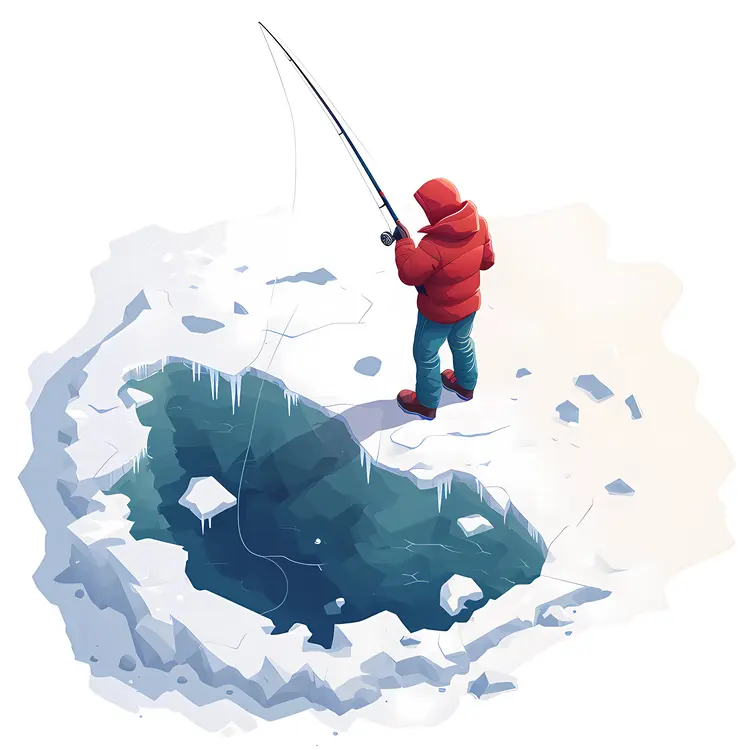 Ice Fishing on Frozen Lake