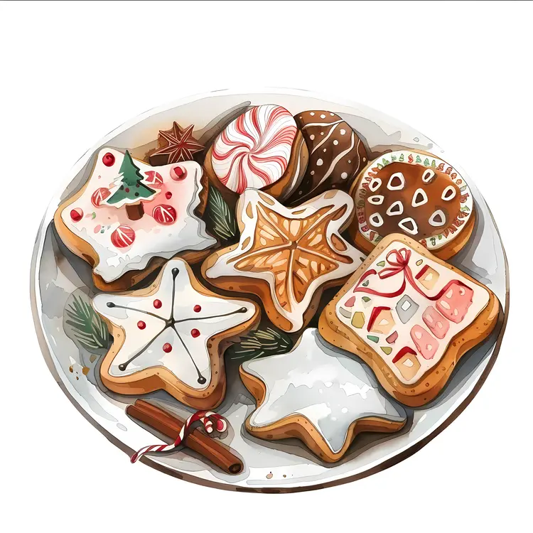 Plate of Decorated Christmas Cookies