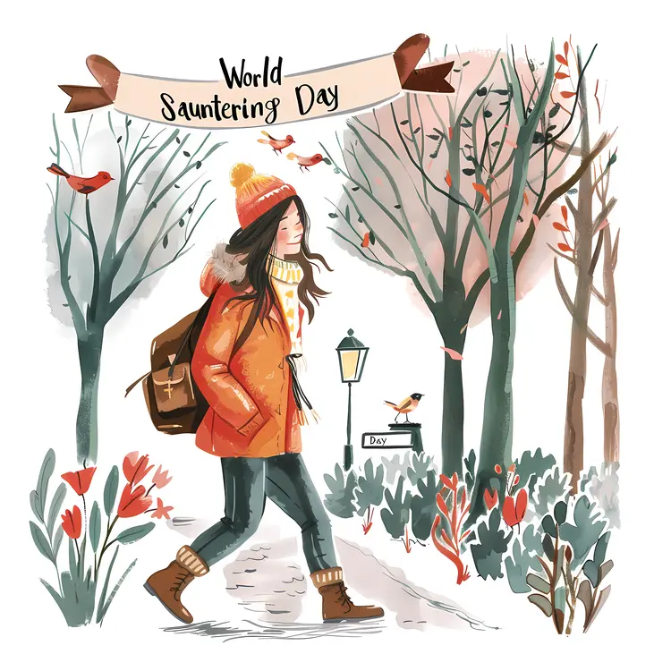 Girl Walking in Autumn Park for World Sauntering Day