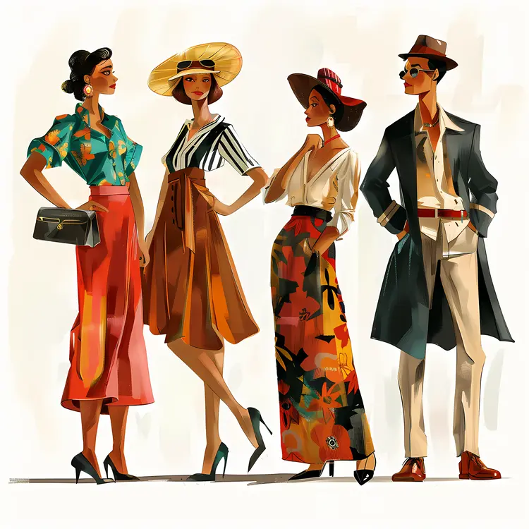 Group of Stylish People in Fashionable Outfits