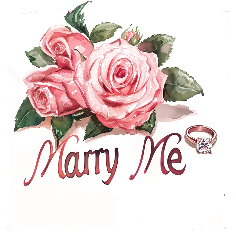Marry Me Text with Roses and Ring