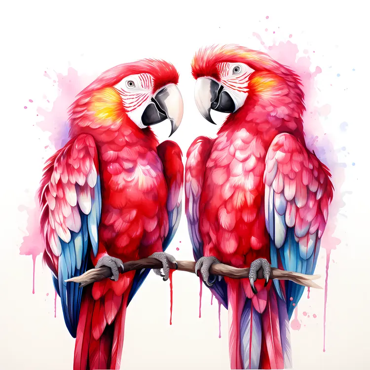 Beautiful Red Parrots on a Branch