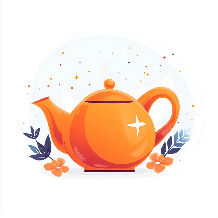 Orange Teapot with Floral Accents