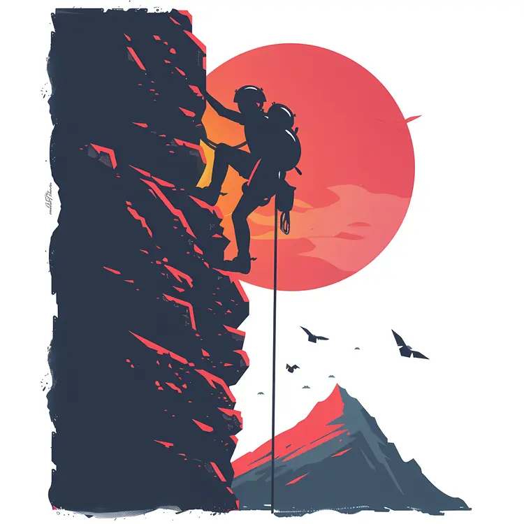 Rock Climbers Silhouette on Cliff