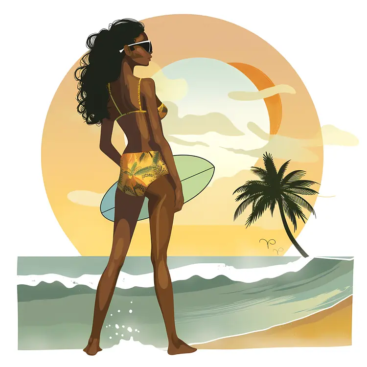 Surfer Girl Watching the Ocean at Sunset