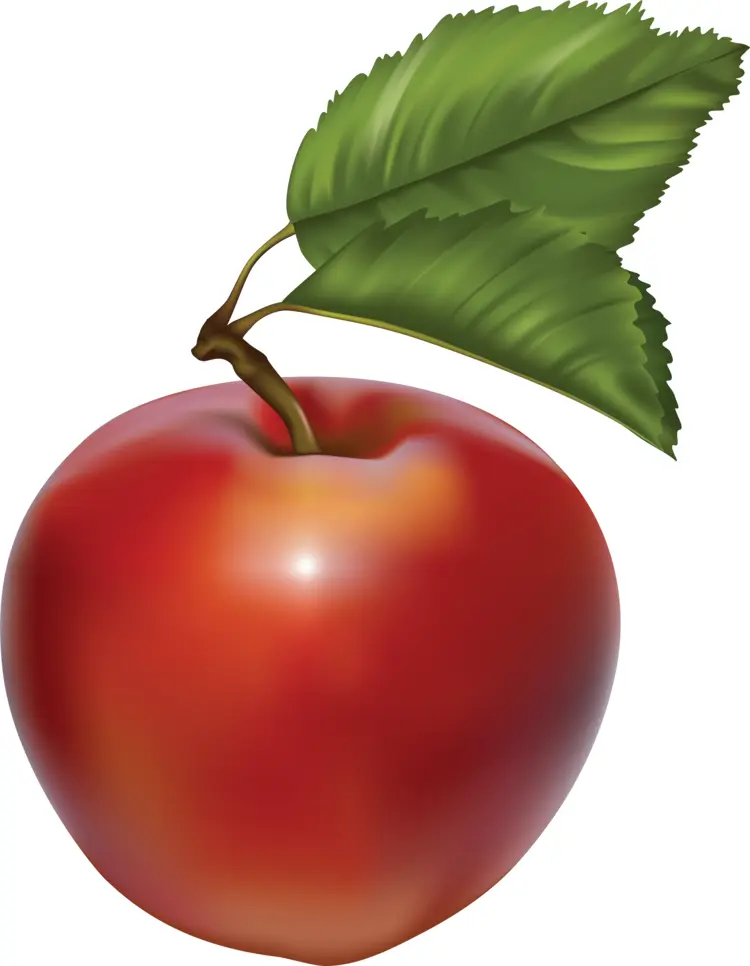 Glossy Red Apple with Leaf
