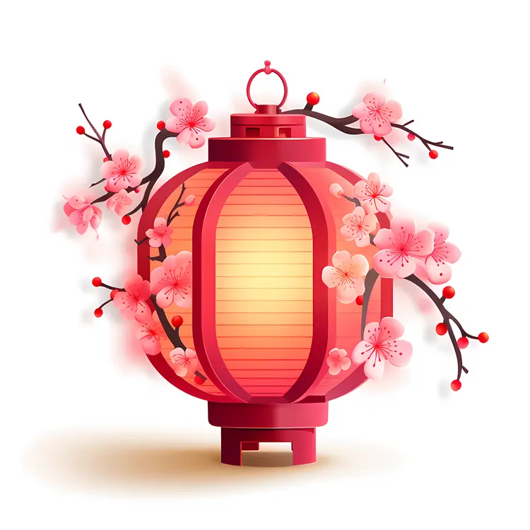 Red Lantern with Cherry Blossoms