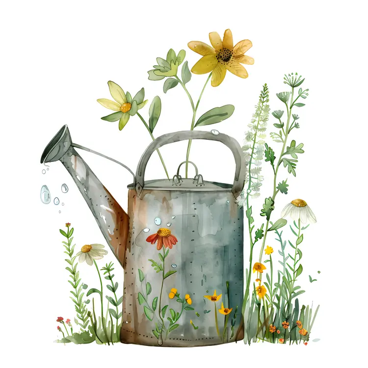 Watering Can with Blooming Flowers