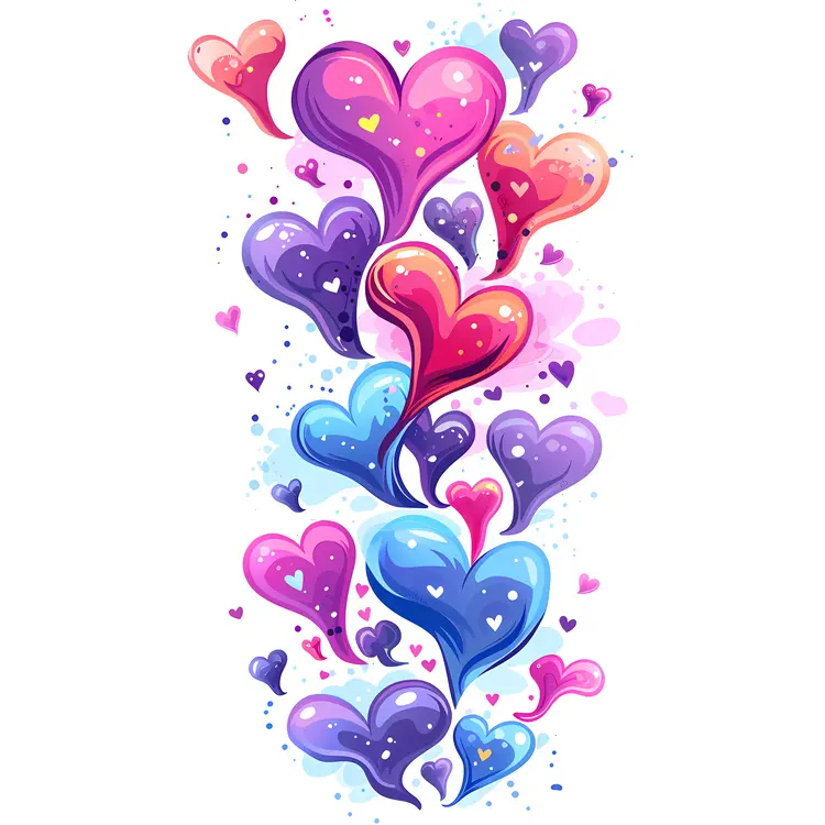 Colorful Hearts in Watercolor Style