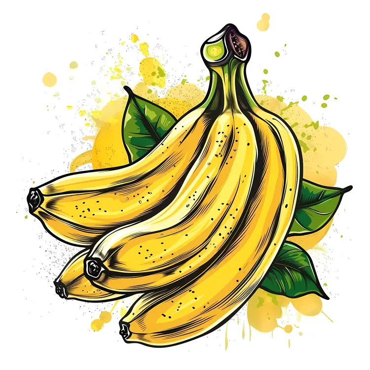 Bunch of Yellow Bananas with Leaves