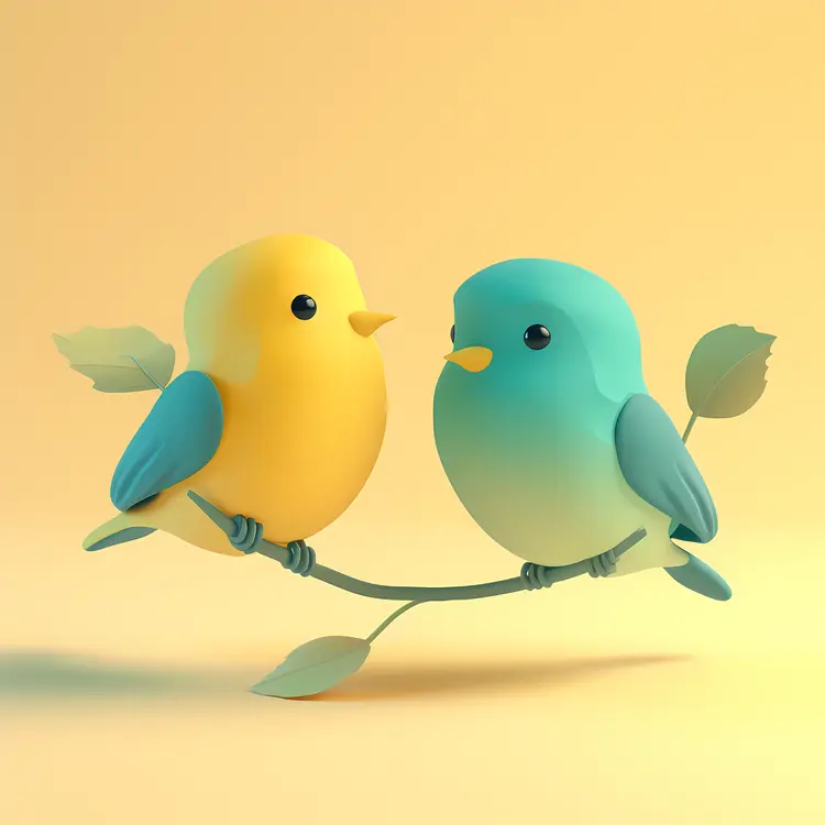 Vibrant Cartoon Birds on a Branch