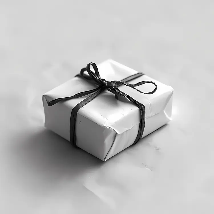 Small White Gift Box with Black Ribbon