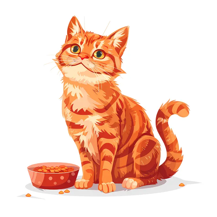 Cute Orange Cat with Food Bowl