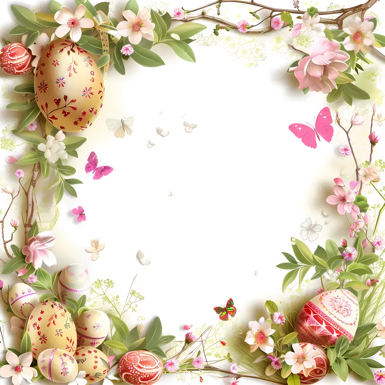 Easter Eggs with Floral and Butterfly Frame