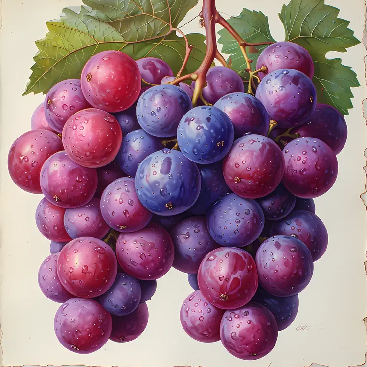 Juicy Purple Grapes with Water Droplets