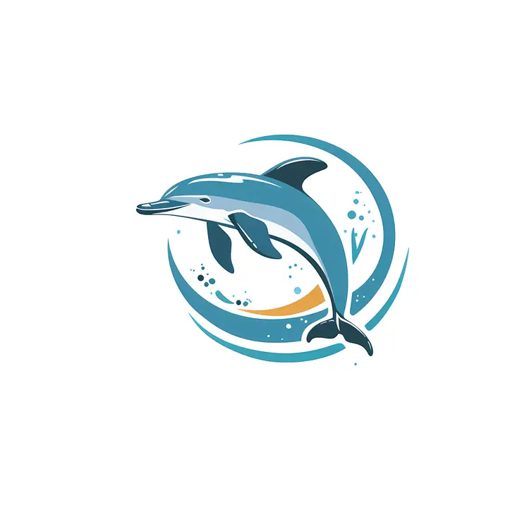 Swimming Dolphin in Blue Circle