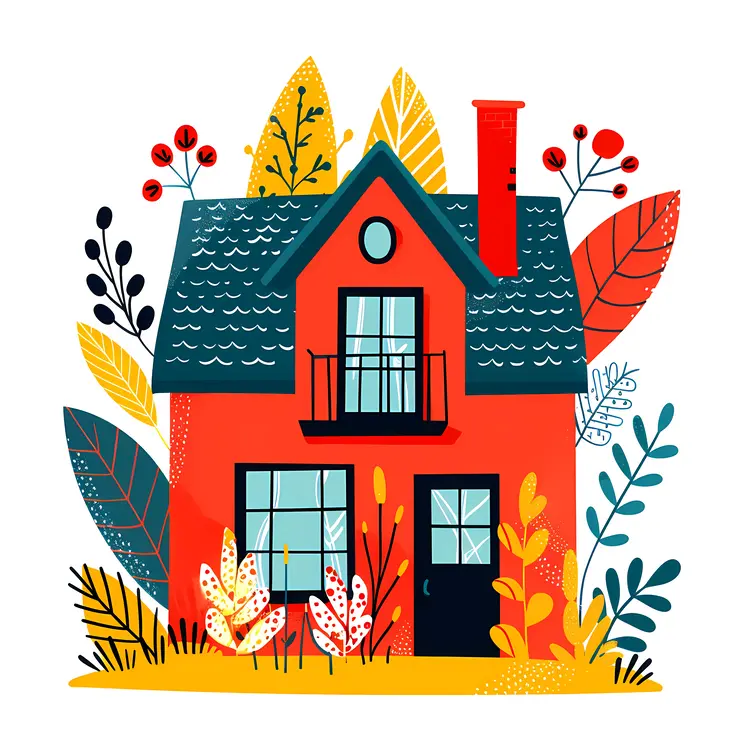Cozy Red House in Autumn