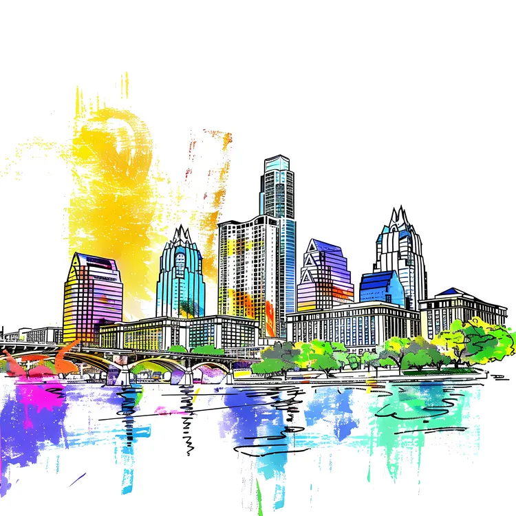Colorful Cityscape with Water Reflection