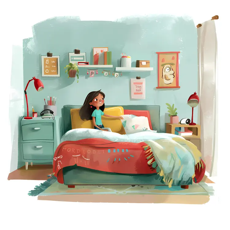 Girl Sitting in Cozy Bedroom