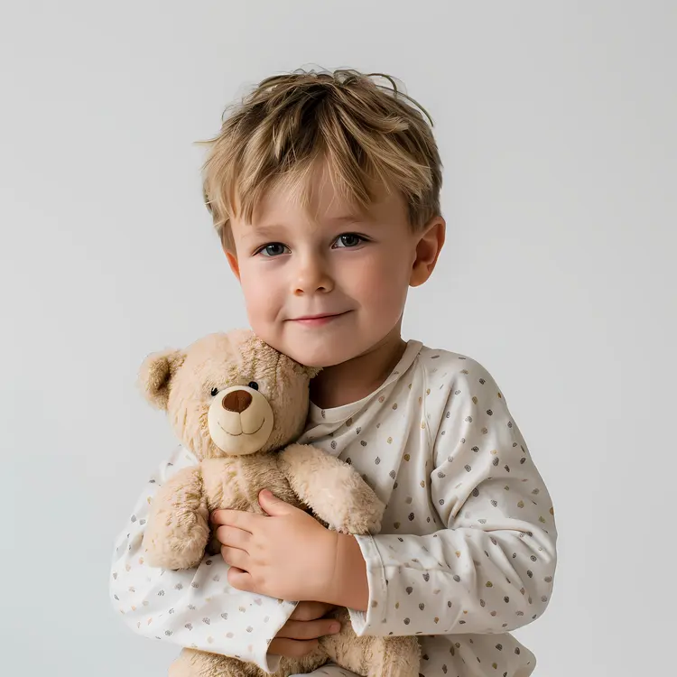 Smiling Child Holding Teddy Bear