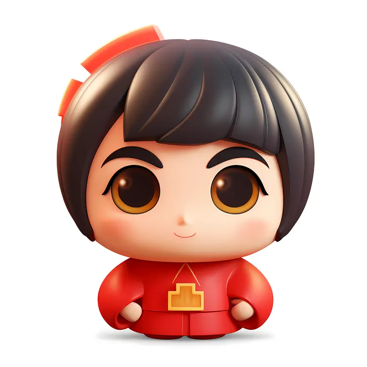Cute Cartoon Doll in Red Outfit
