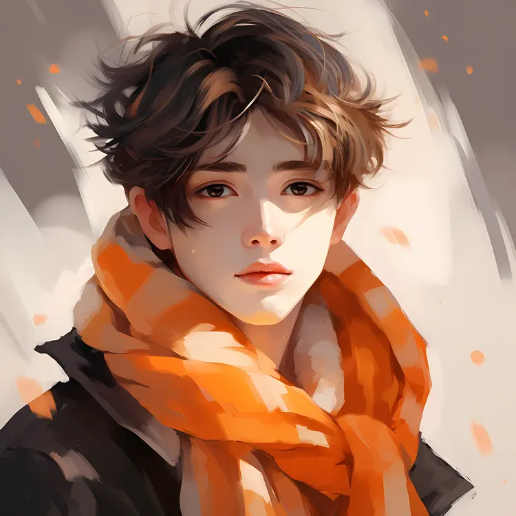 Stylish Young Man with Orange Scarf
