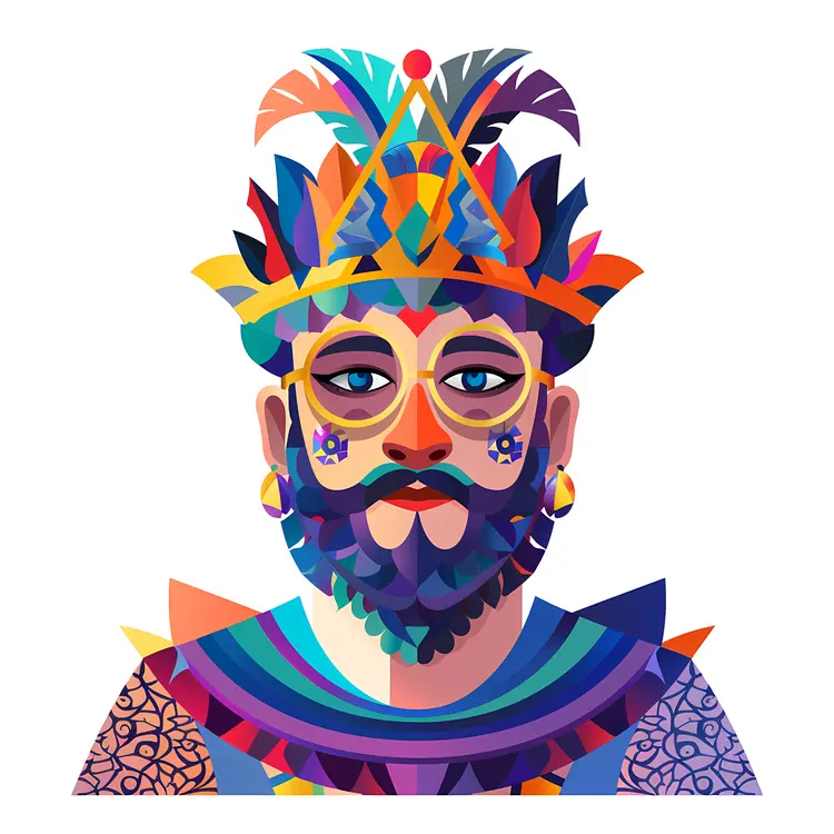 Colorful Carnival King with Glasses and Crown