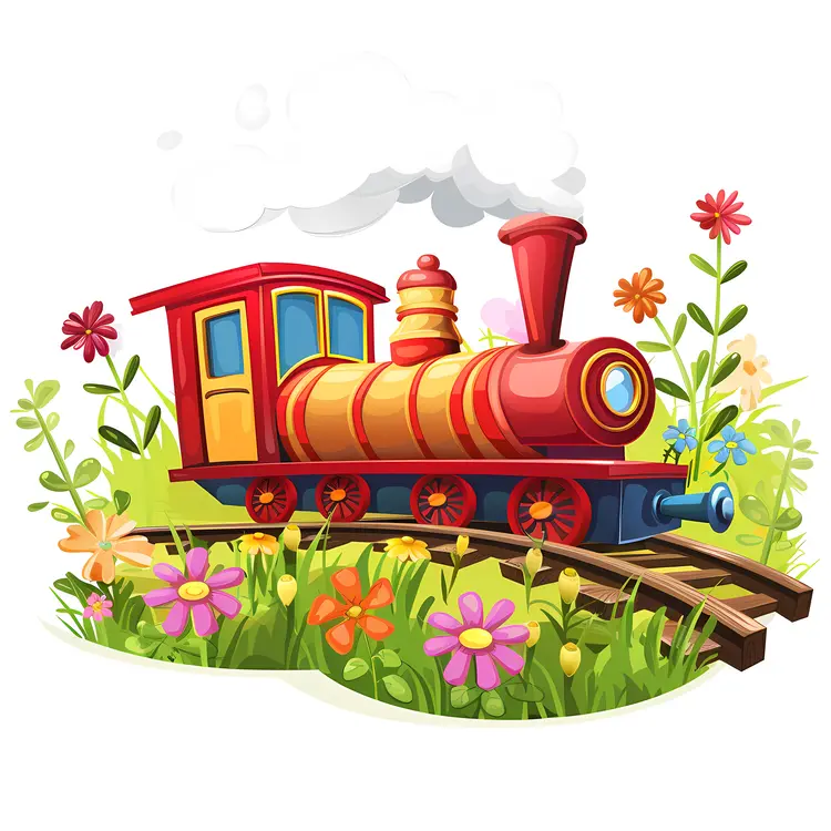 Colorful Train in a Flower Garden