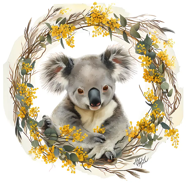 Cute Koala in Floral Wreath