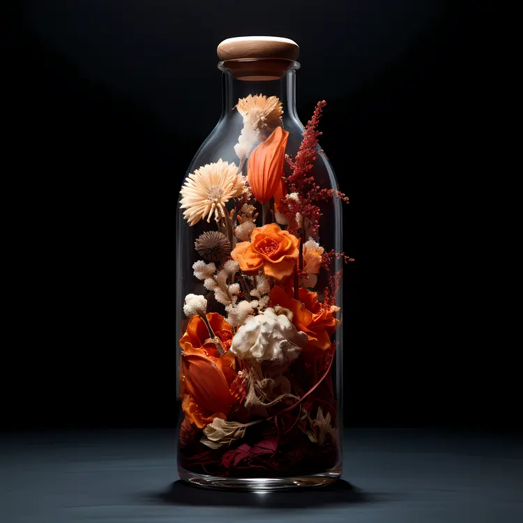 Elegant Orange and White Flowers in Glass Bottle