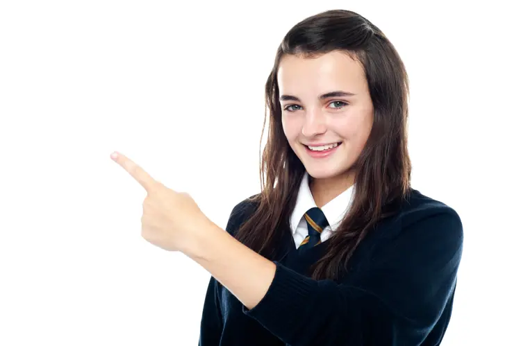 Girl in School Uniform Pointing