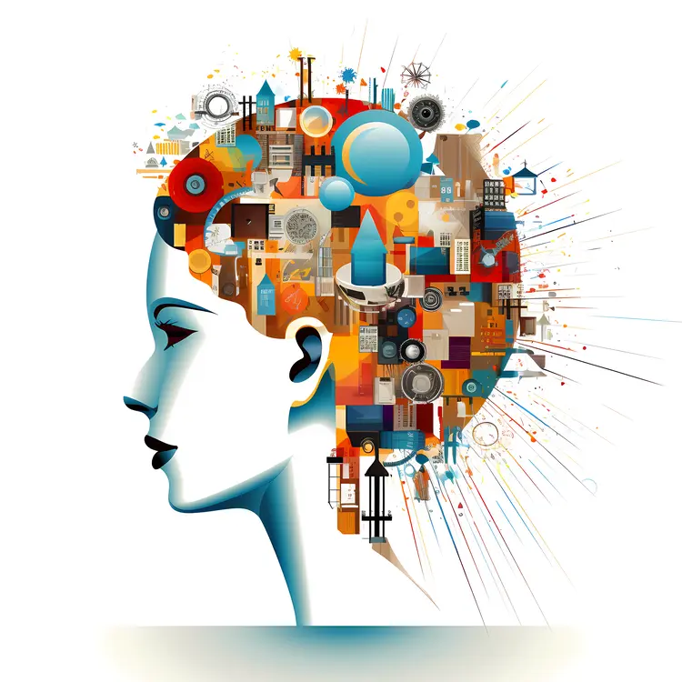 Cityscape in Head Silhouette with Abstract Elements