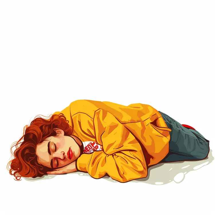 Girl in Yellow Jacket Sleeping on Floor