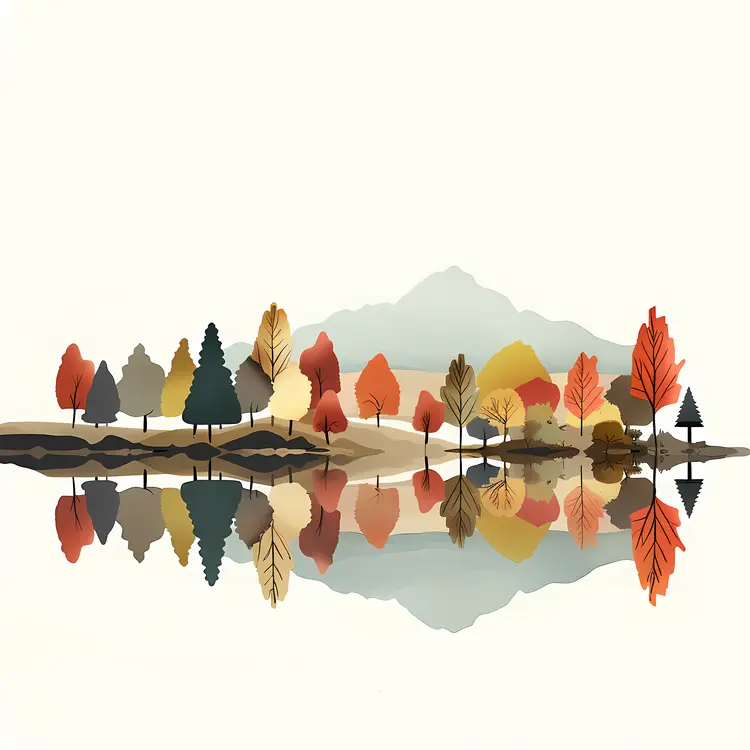Autumn Landscape Painting with Reflection