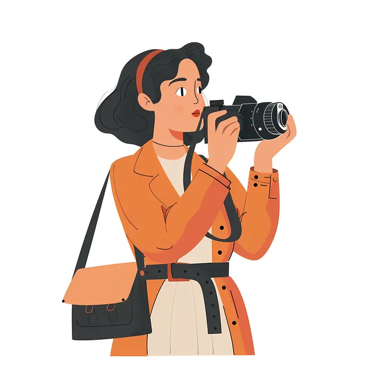 Woman Photographer with Camera and Bag