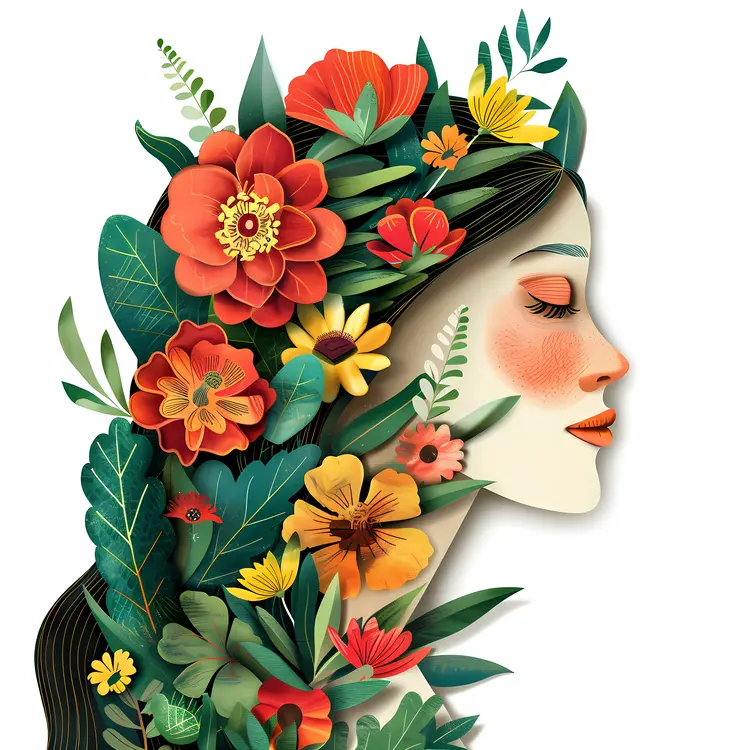 Woman with Floral Hair Illustration