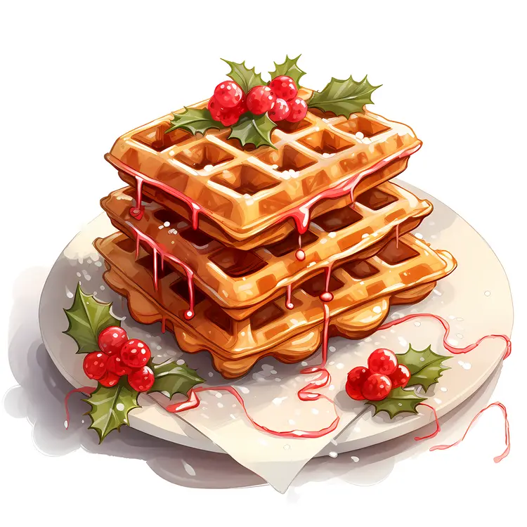 Christmas Waffles with Holly and Berries