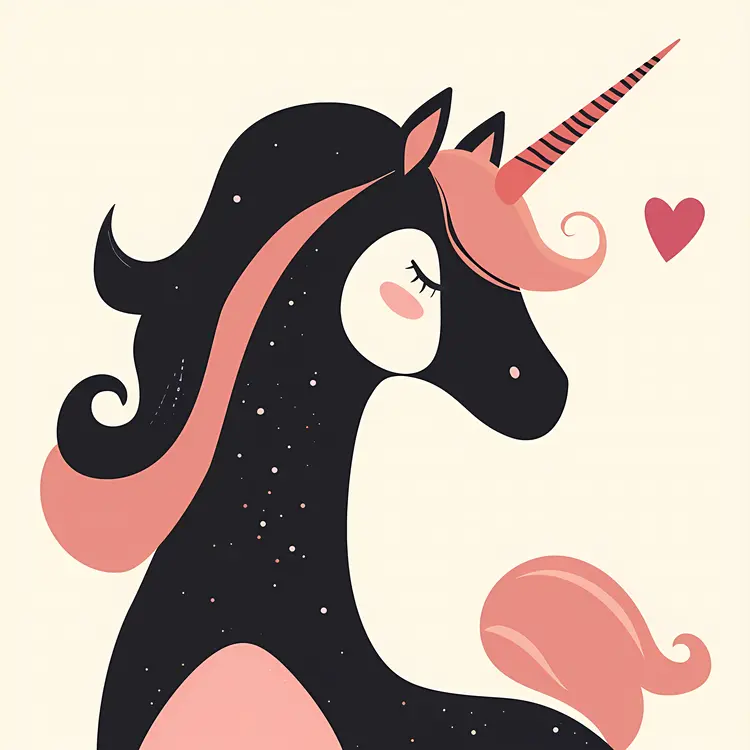 Elegant Black Unicorn with Hearts
