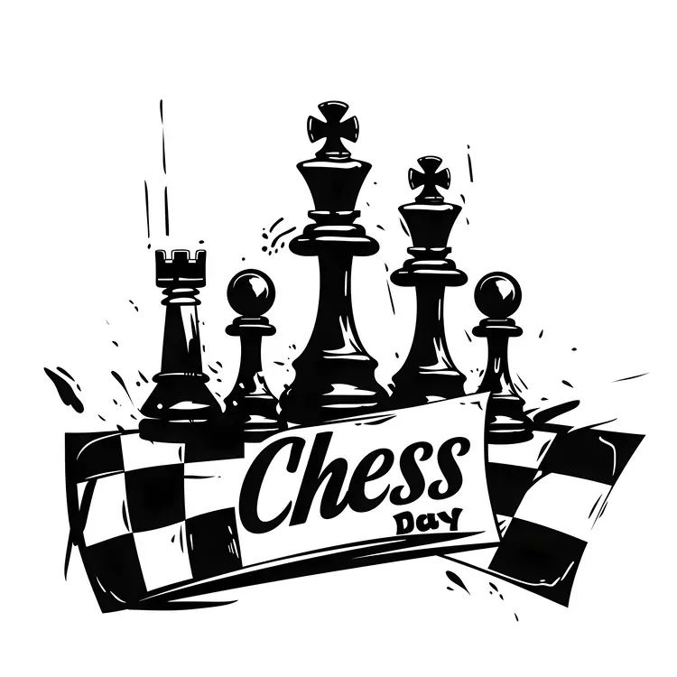 Chess Day Celebration with Checkered Flag and Chess Pieces