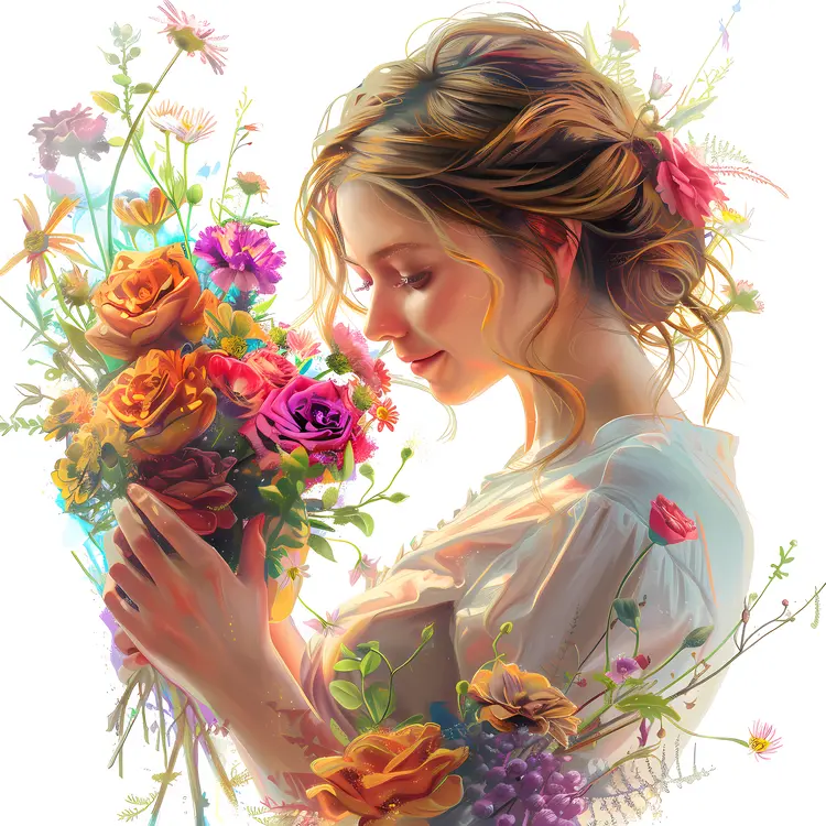 Woman Holding Colorful Flowers