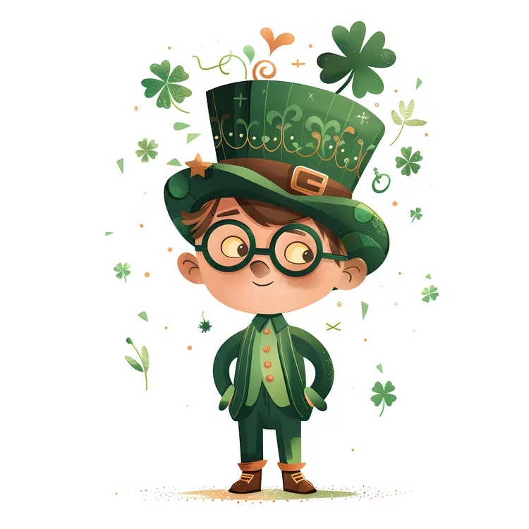 Leprechaun Boy with Glasses and Green Outfit