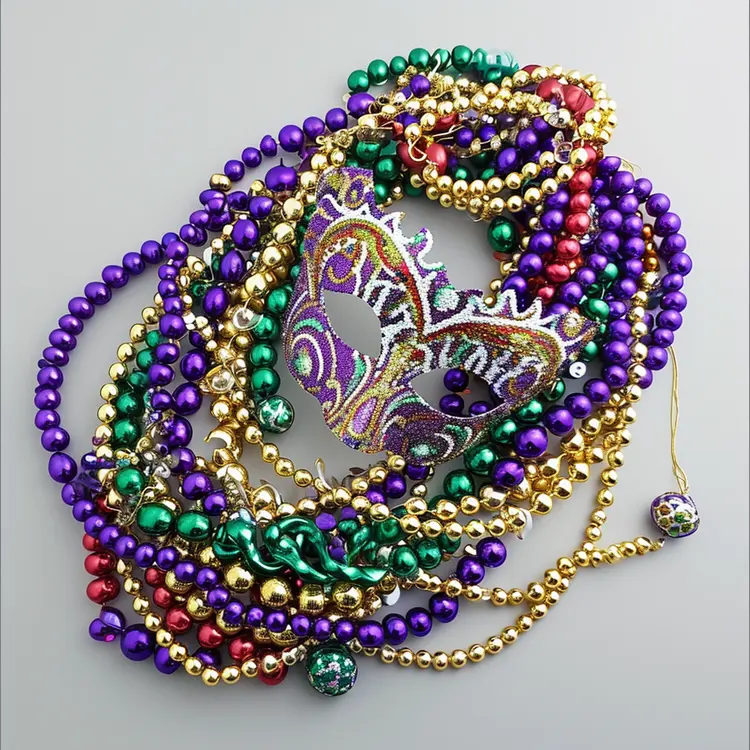Mardi Gras Mask Surrounded by Beads