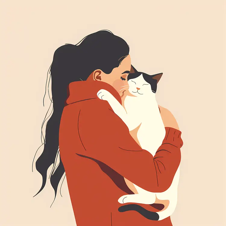 Woman Hugging Cat Illustration