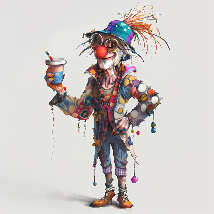 Colorful Clown Holding a Drink