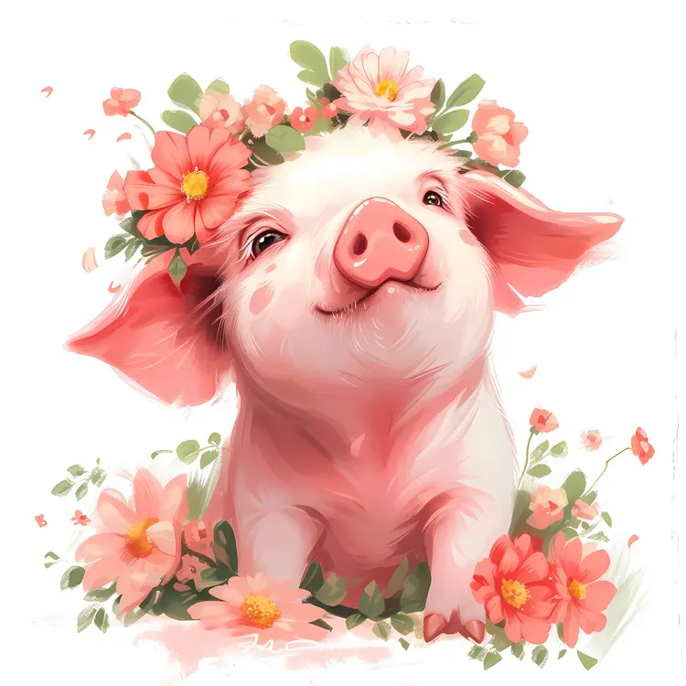 Content Piglet with Flower Crown