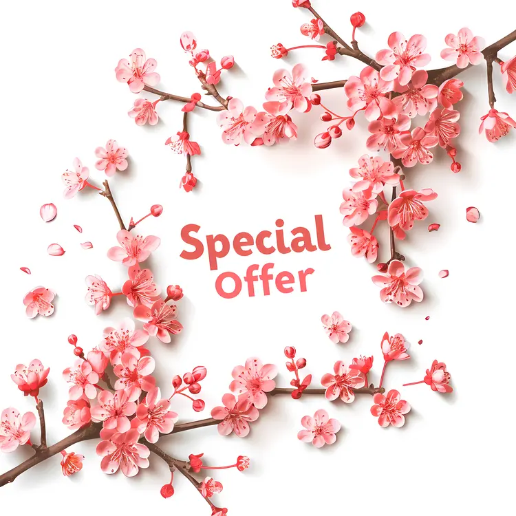Minimalist Special Offer Text with Cherry Blossoms