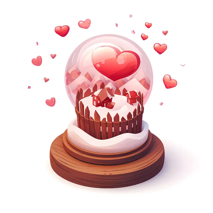 Heart snow globe with fence in snow
