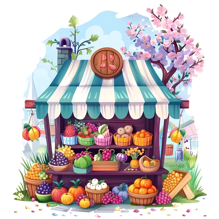 Colorful Fruit Stand at Outdoor Market