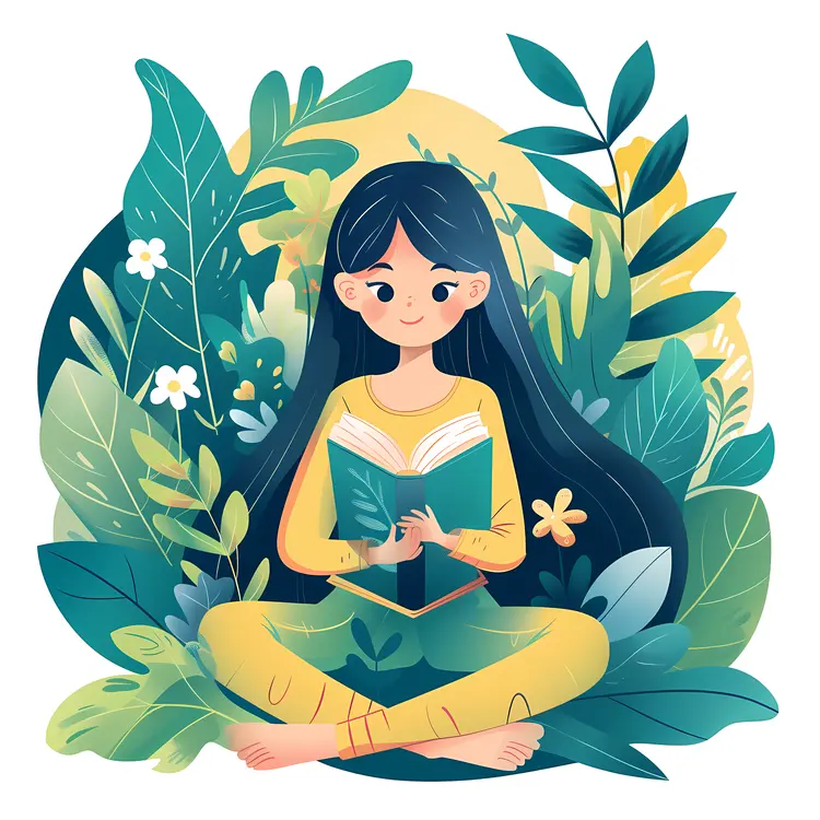 Girl Reading a Book in a Lush Green Environment
